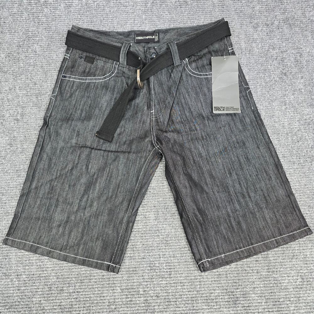 Southpole Denim Shorts Mens 36 Black Loose Straight Baggy Jorts Y2K NWT Belt